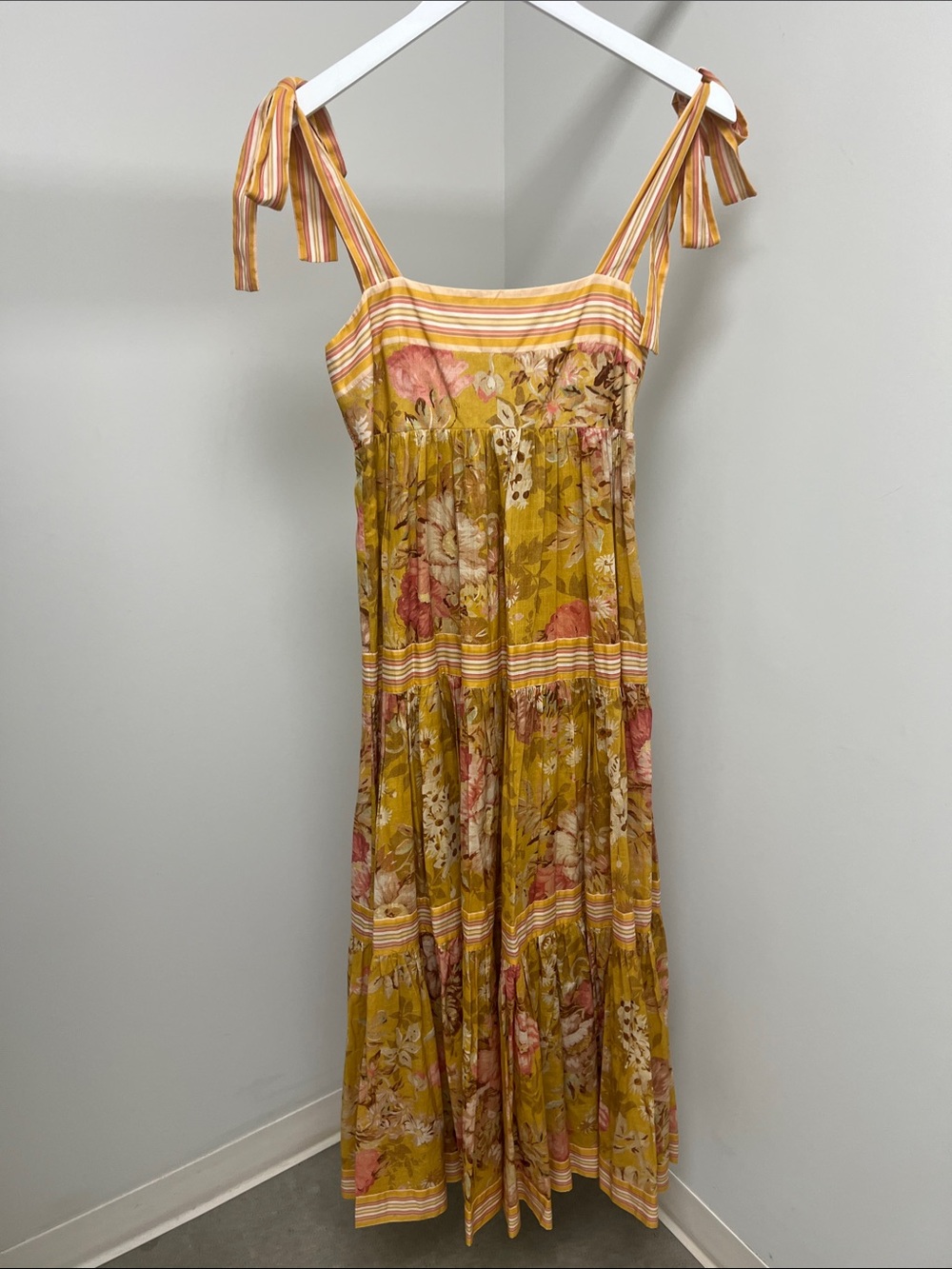 Floral Tie-Shoulder Maxi Dress in Mustard